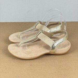 Vionic Brea Metallic T-Strap Sandals Womens 7 Beige Gold Thong Slingback